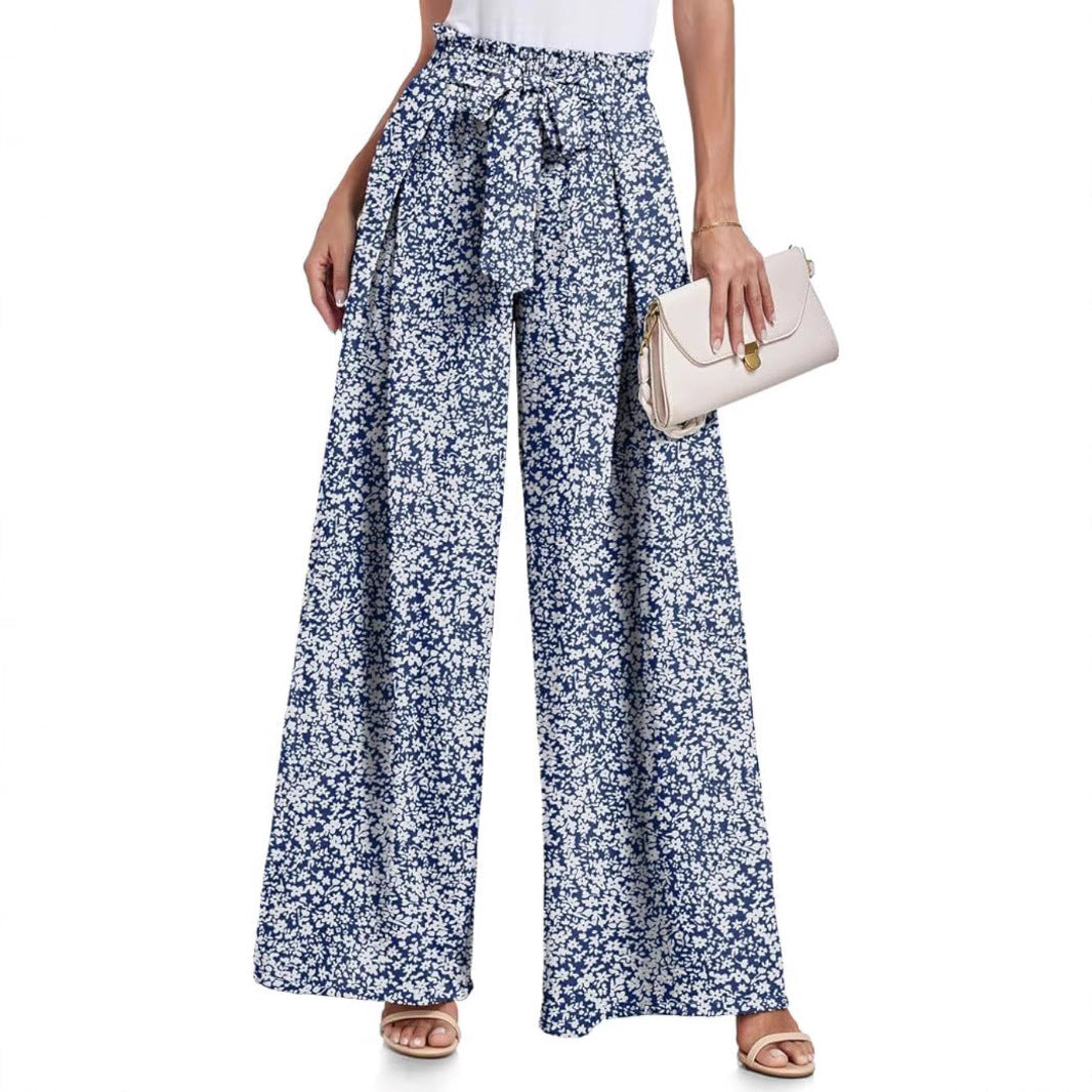 Women's Tie Waist Paperbag Wide Leg Pants