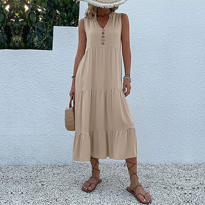 Sleeveless Tank Dress Loose Casual Solid Color Maxi Dress