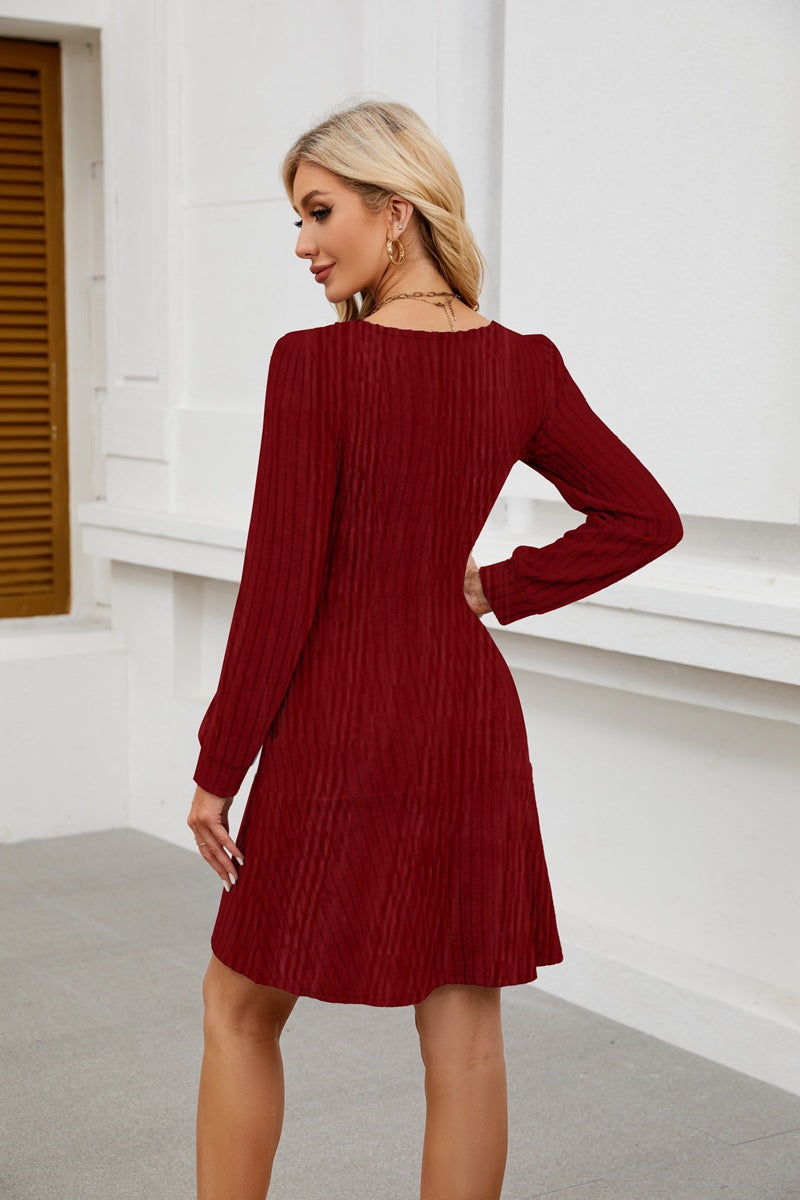Square Neck Puff Sleeve A-Line Mini Dress with Pockets