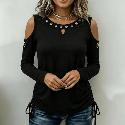 Women's Cold Shoulder Cutout Long Sleeve Side Tie Top