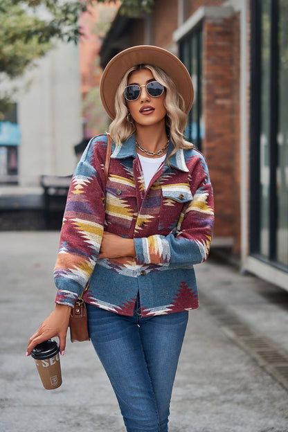 Women's Aztec Shacket Oversized Button Front Jacket