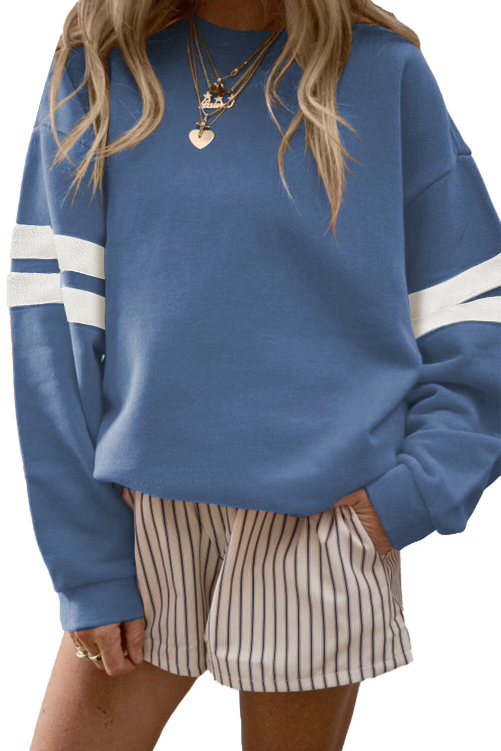 Oversized Striped Sleeve Crewneck Sweatshirt