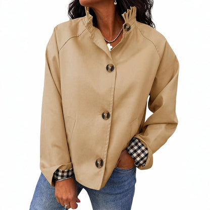 Women's Ruffle Stand Collar Button Front Jacket