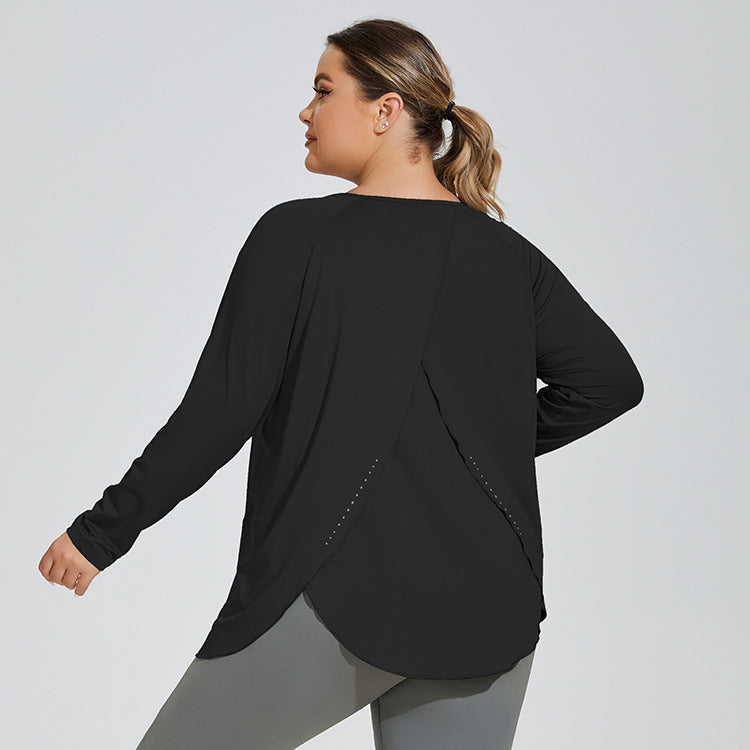 Puls Size Split Back Yoga Suit Loose Quick-drying Sports Long Sleeve Breathable Fitness Shirt