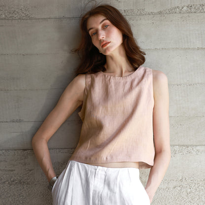High-End Linen Vest Top Womens Reversible Sleeveless Casual