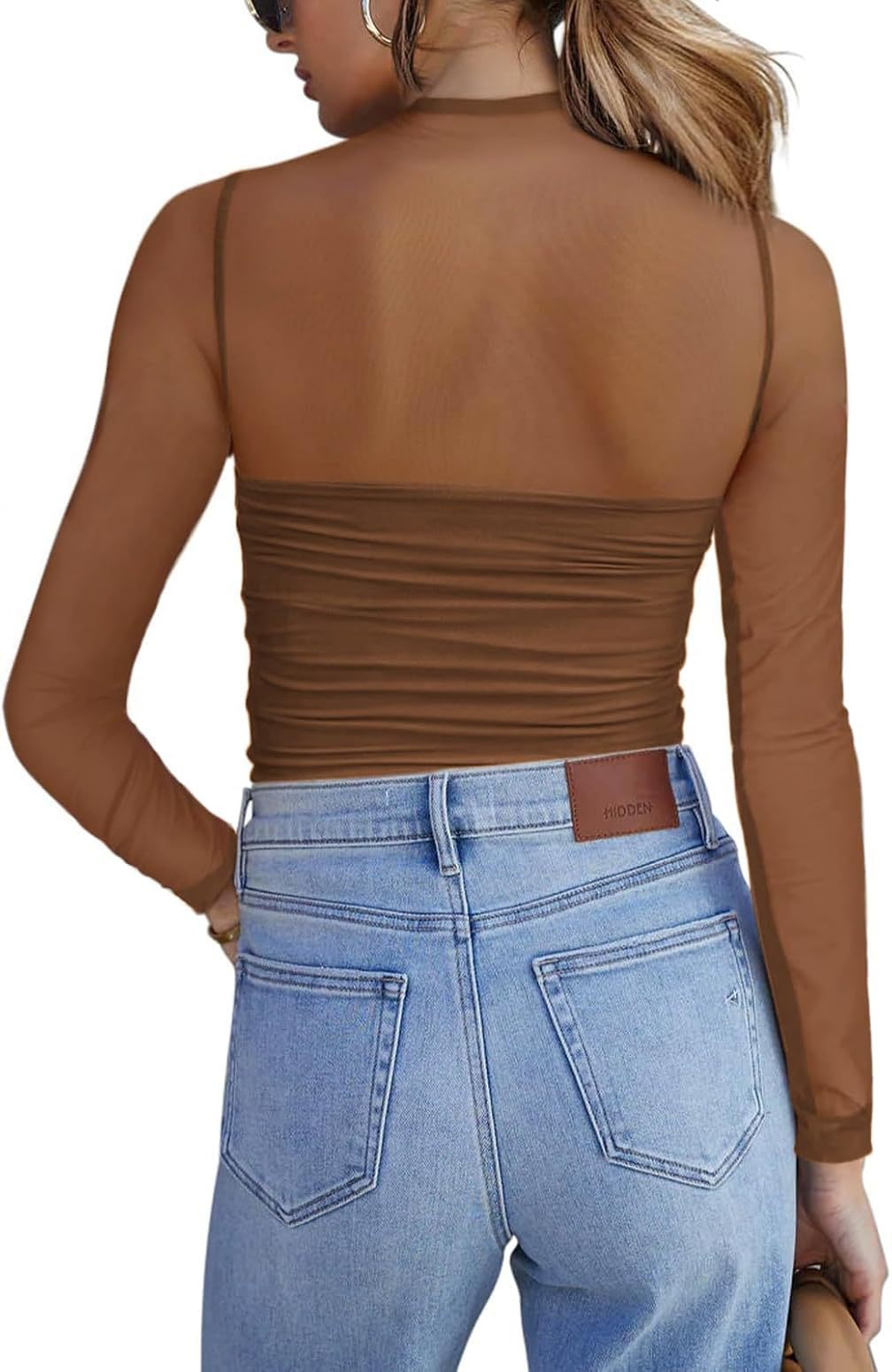 Y2K Mesh Semi-Turtleneck Long Sleeve Sexy T-Shirt