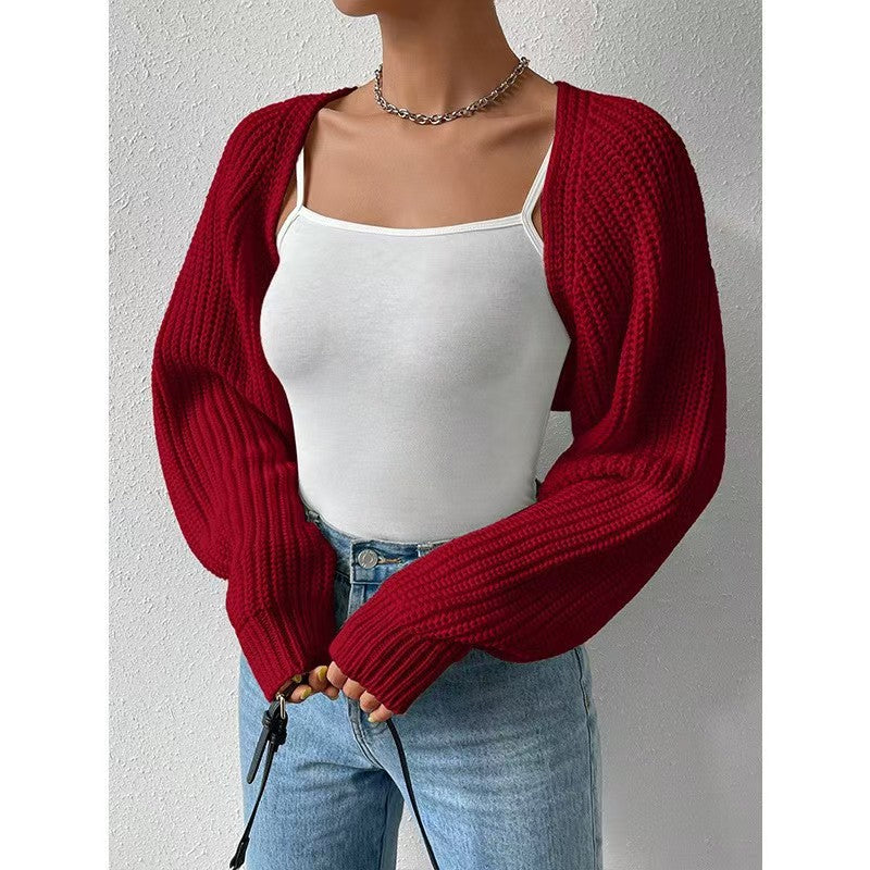 Women's Cropped Ribbed Knit Open Front Shrug Cardigan