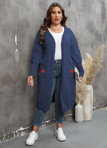 Women's Loose Medium and Long Double Pocket Lantern Sleeve Sweater Cardigan Jacket