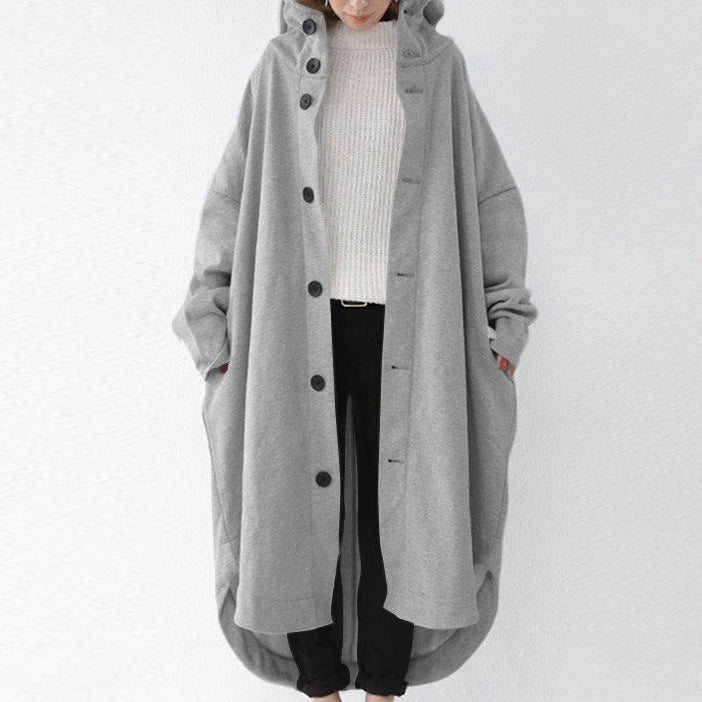 Women's Oversized Hooded Long Button Front Coat