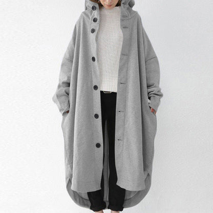 Women's Oversized Hooded Long Button Front Coat
