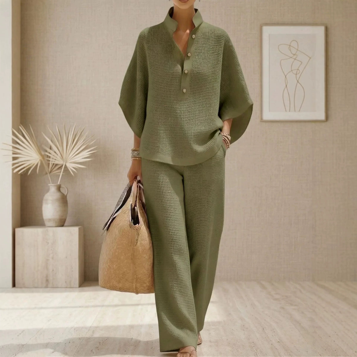 Women's 2 Piece Set Button Down Shirt Wide Leg Pants