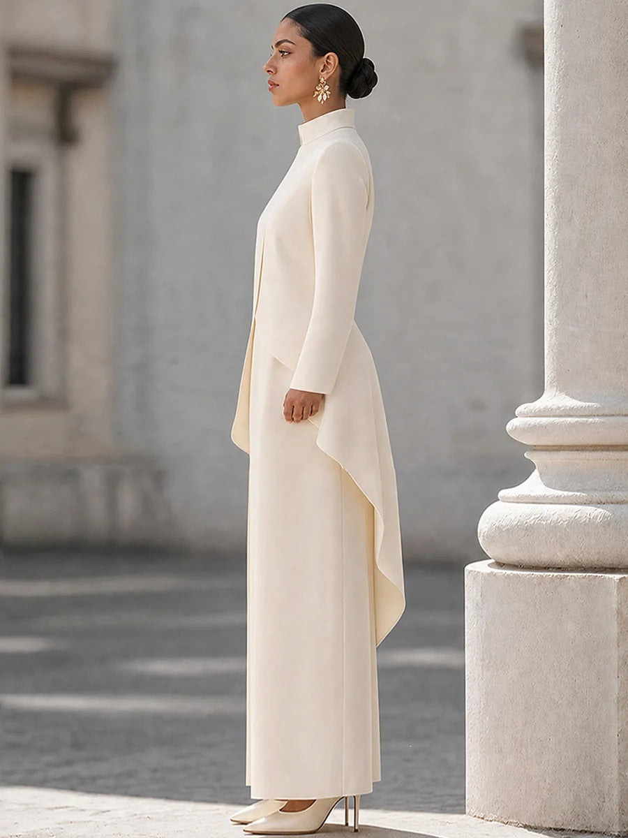Women's Asymmetric Mock Neck Wide Leg Pants Two Piece Set