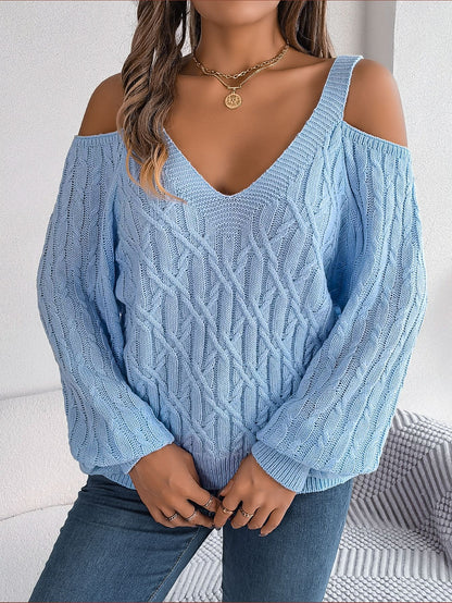 Chic Cold-Shoulder Cable Knit Sweater for Fall/Winter