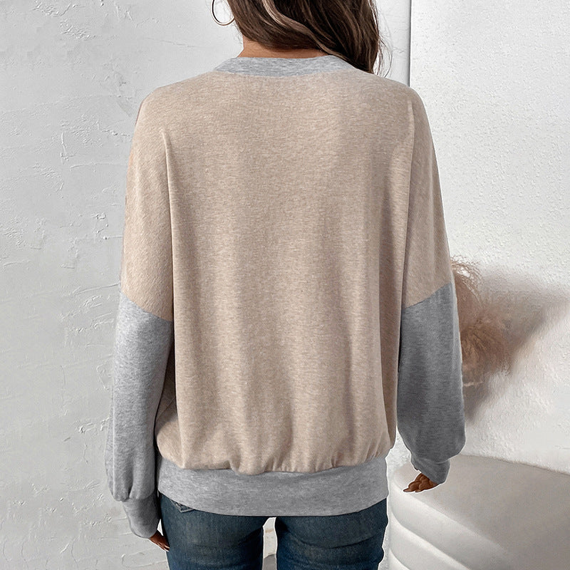 Customizable  Beige and Grey Color Block Crewneck Pullover Sweater