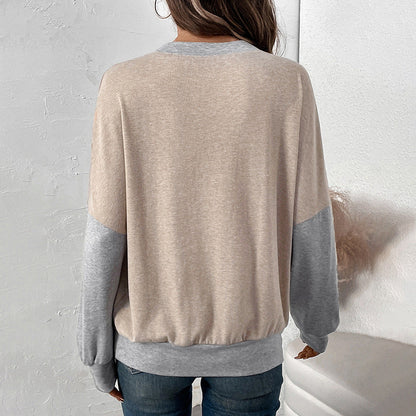 Customizable  Beige and Grey Color Block Crewneck Pullover Sweater