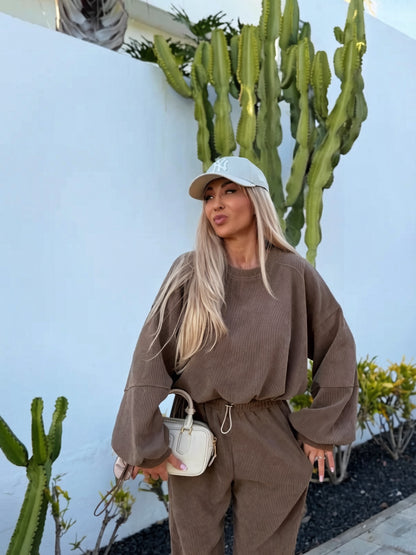 Women's Ribbed Lounge Sweatshirt Jogger Set