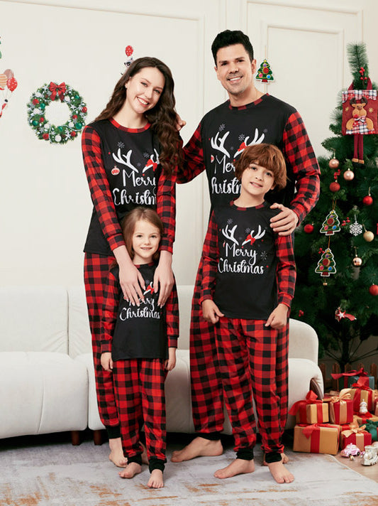 Alphabet Snowflake Plaid Parent-child Print Loungewear Christmas Pajamas