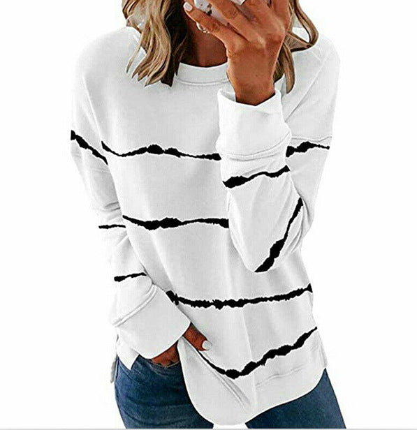 Women's Oversized Striped Crewneck Sweatshirt Pullover