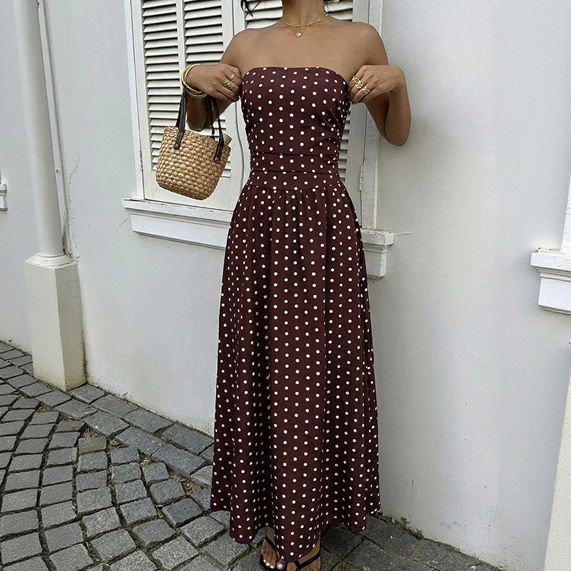 Strapless Polka Dot Maxi Dress Elegant Summer Dress