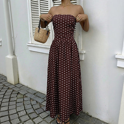 Strapless Polka Dot Maxi Dress Elegant Summer Dress
