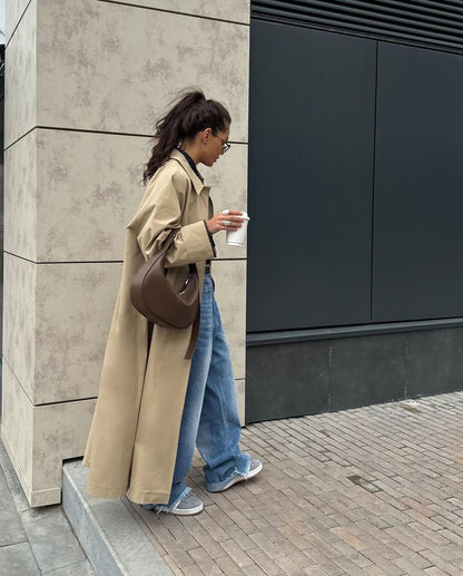 Women's Oversized Long Khaki Trench Coat