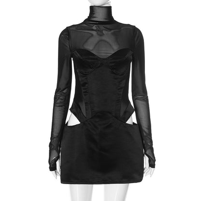 Women's Sexy Mesh Cutout Bodycon Mini Dress