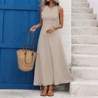 Polka Dot Sleeveless Maxi Dress Backless Summer