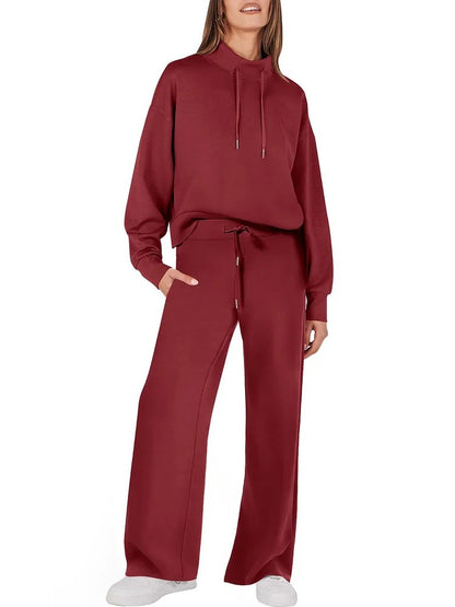 Women's 2 Piece Lounge Set Drawstring Mock Neck Top & Pants