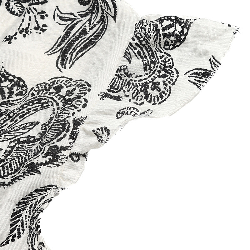 Boho Paisley Print V-Neck Flutter Sleeve Tiered Midi Dress