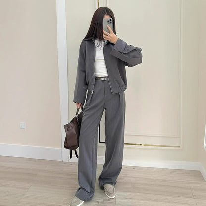 Women's Zip Jacket & Wide Leg Pants Matching Set