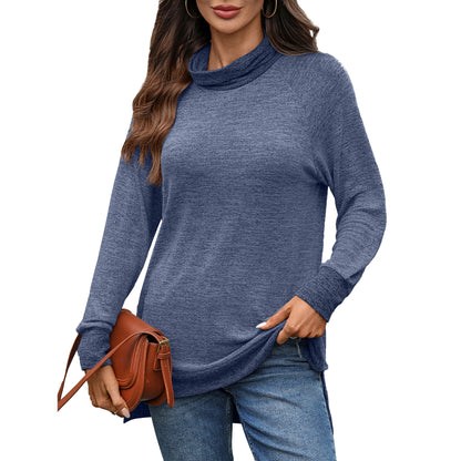 Women's Color Block Cowl Neck Long Sleeve Tunic Top