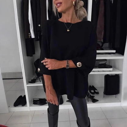 Women's Oversized Crewneck Pullover Button Sleeve