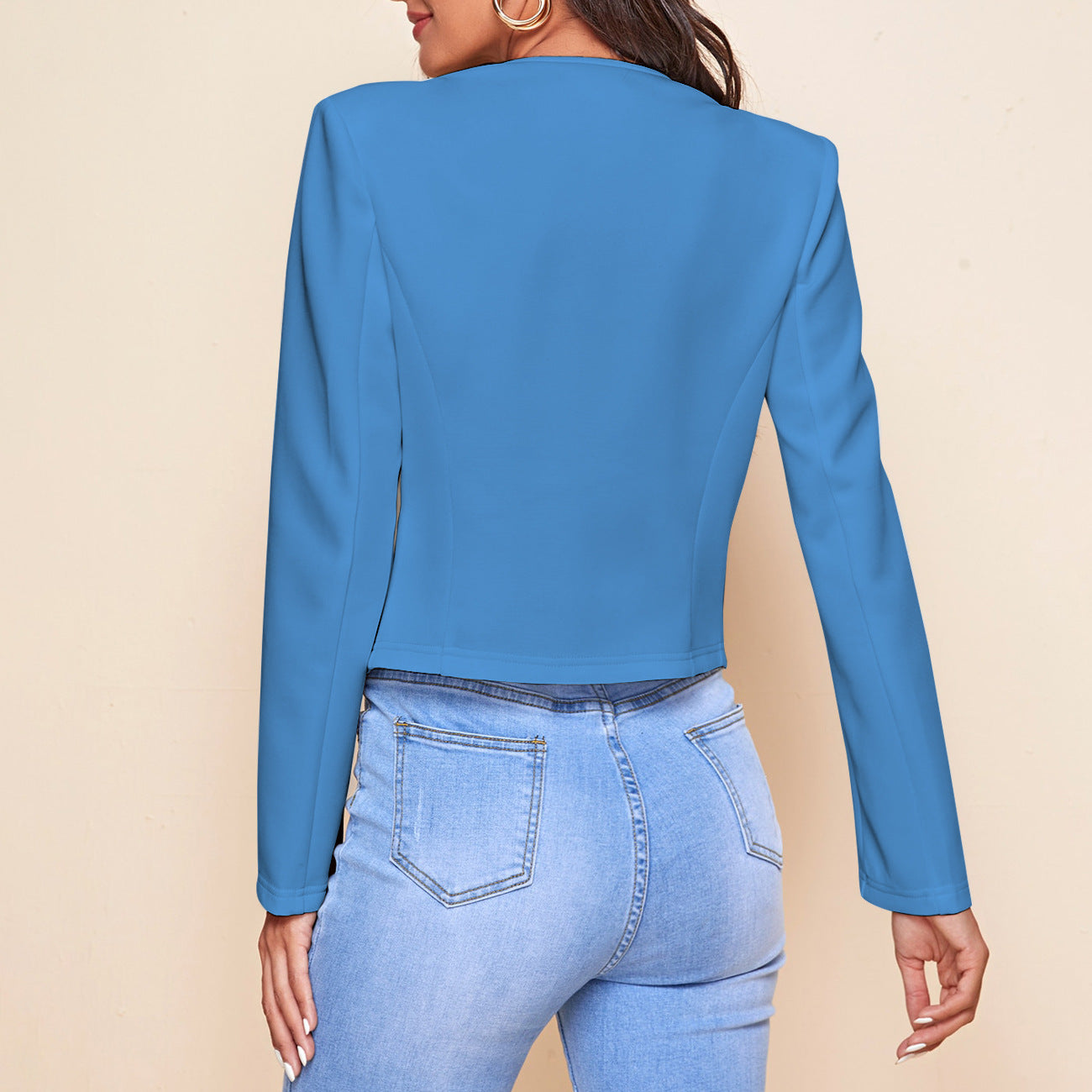 Women's Cropped Blazer Open Front Zip Pocket Jacket