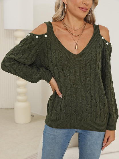 Women's Deep V Sexy Off-the-shoulder Beaded Loose Bottoming Shirt