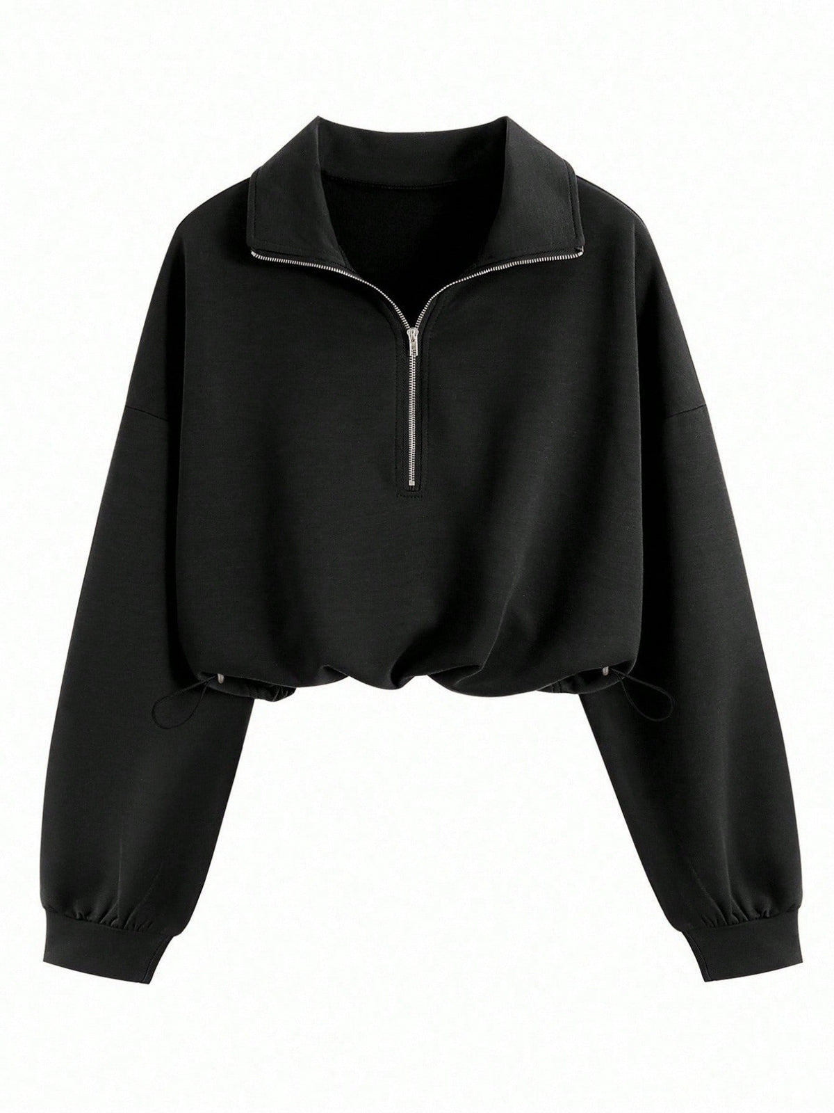 Women's Cropped Quarter Zip Drawstring Waist Sweatshirt