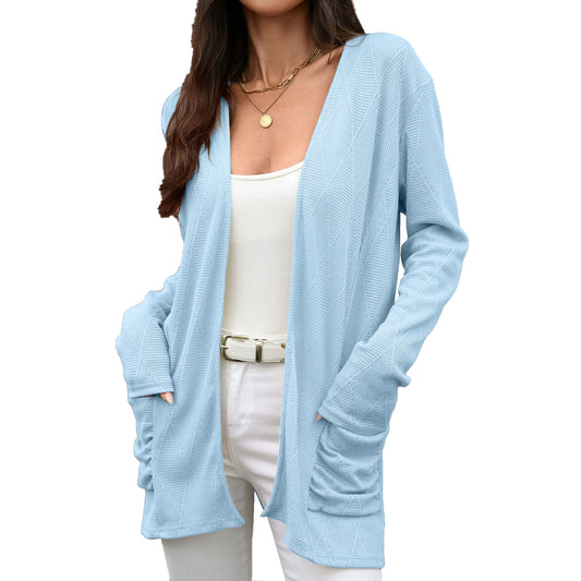 Women's Open Front Knit Cardigan Long Sleeve Pockets Loose