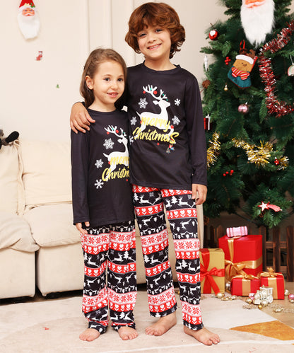 Alphabet Snowflake Deer Parent-Child Wear Printed Loungewear Christmas Pajamas