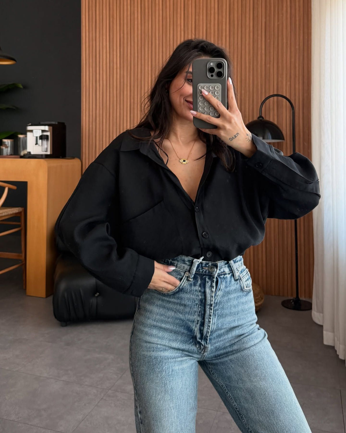 Women's Oversized Collared Pocket Button Down Shirt