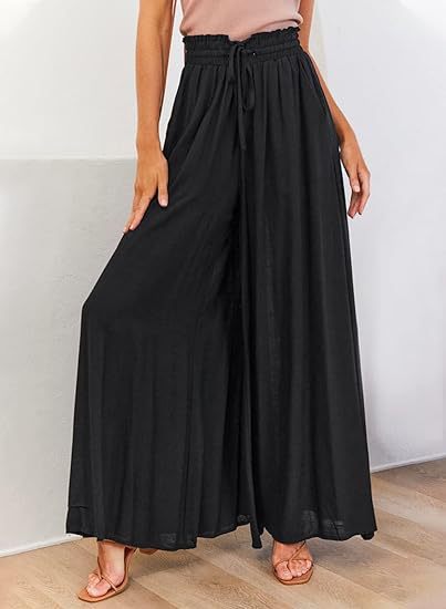 High-Waist Wide-Leg Palazzo Pants – Cotton-Linen Blend with Pockets