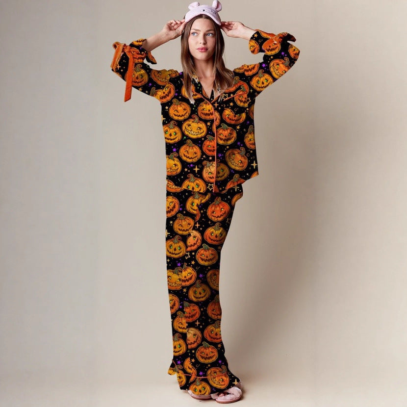 Women's Halloween Pumpkin Pajama Set Long Sleeve Pants