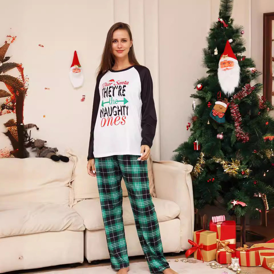 Plaid Alphabet Cartoon Christmas Parent-Child Dress Printed Christmas Pajamas