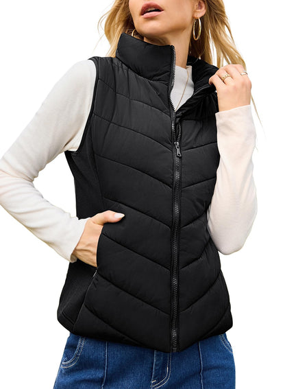 Women's Quilted Zip Up Puffer Vest Sleeveless Jacket