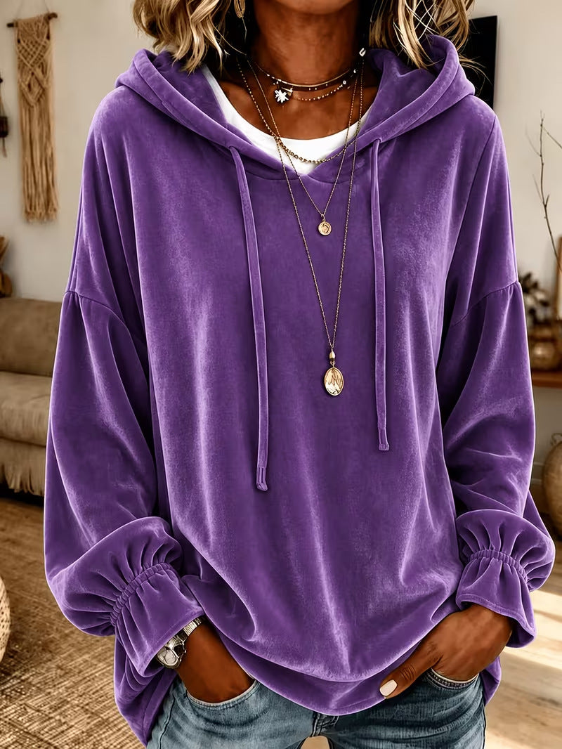 Women's Oversized Velvet Drawstring Hoodie Pullover