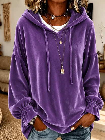 Women's Oversized Velvet Drawstring Hoodie Pullover