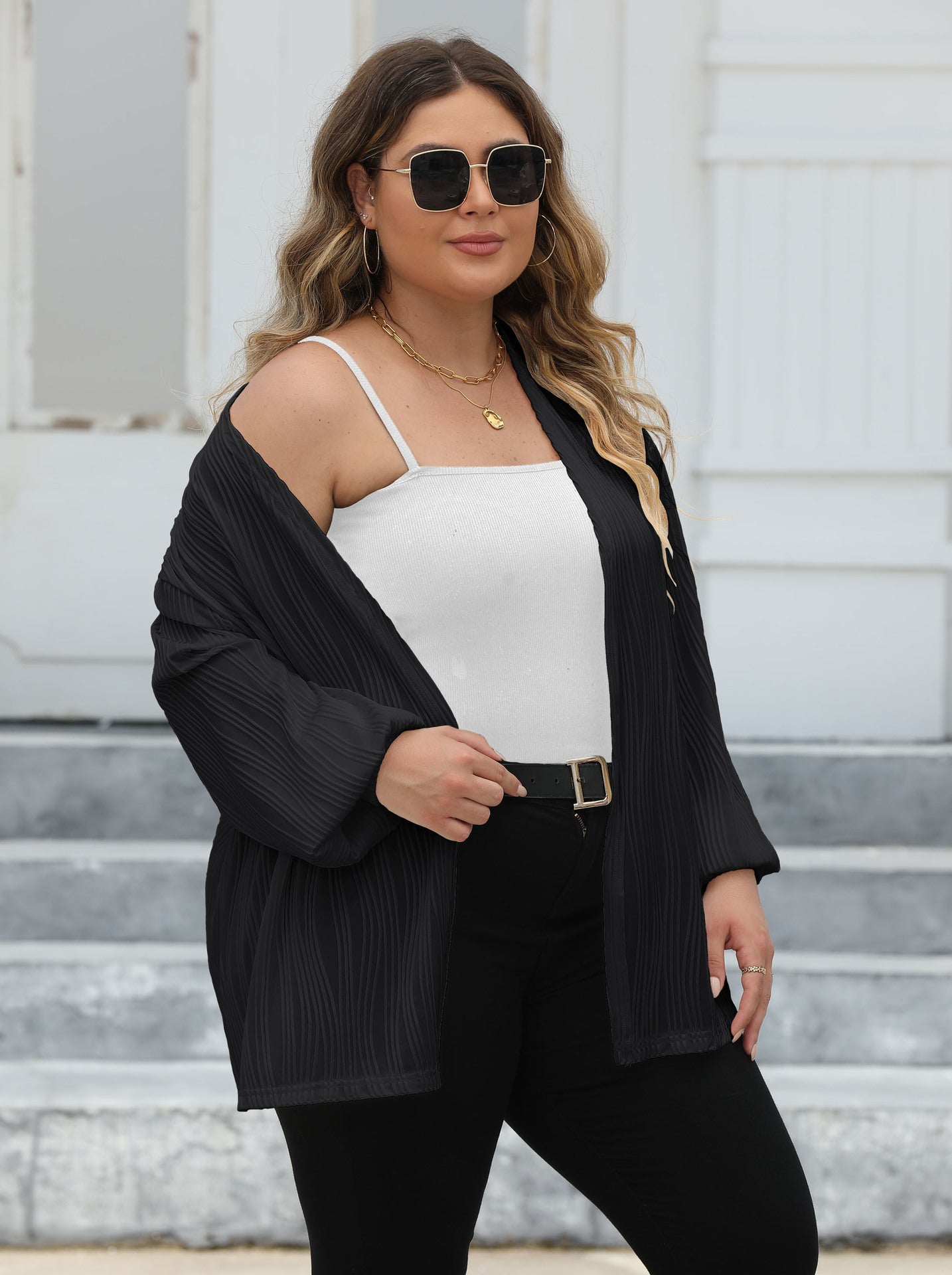 Women's Wavy Striped Casual Loose and Comfortable Lantern Sleeve Air-conditioned Shirt