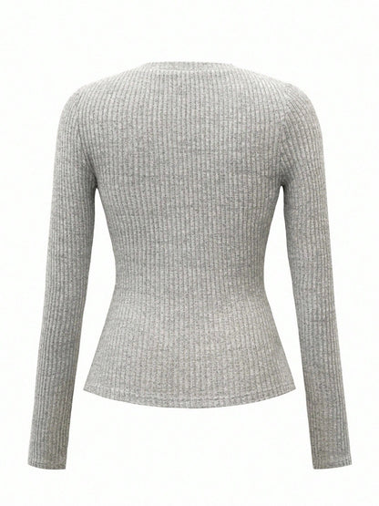 Y2K Coquette Lace Trim V Neck Ribbed Knit Top