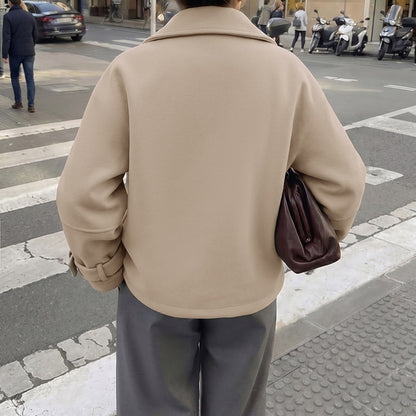 Textured Cropped Coat Lapel Button Front Jacket