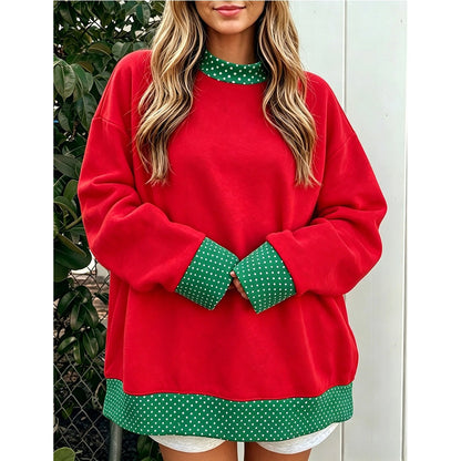 Polka Dot Contrast Oversized Crewneck Sweatshirt