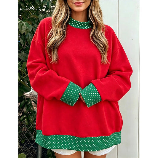 Polka Dot Contrast Oversized Crewneck Sweatshirt