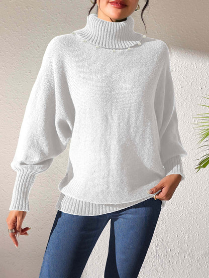 Women's Bottoming Shirt Solid Color Simple Beaded Turtleneck Sweater